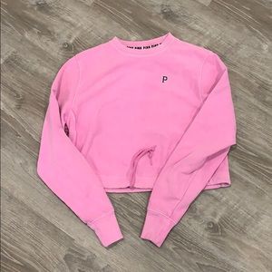Cropped Pink Sweatshirt with Drawstring